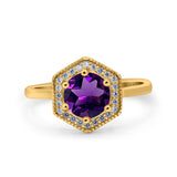 Vintage Style Round Natural Stone Hexagonal Ring