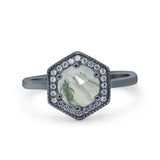 Vintage Style Round Natural Stone Hexagonal Ring