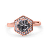Vintage Style Round Natural Stone Hexagonal Ring