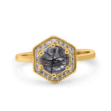 Vintage Style Round Natural Stone Hexagonal Ring
