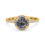 Vintage Style Round Natural Stone Halo Ring