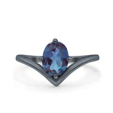 Oval Natural Stone V Midi Band Solitaire Ring