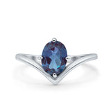 Oval Natural Stone V Midi Band Solitaire Ring