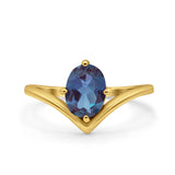 Oval Natural Stone V Midi Band Solitaire Ring