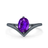 Oval Natural Stone V Midi Band Solitaire Ring