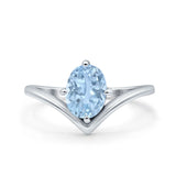 Oval Cut Natural Aquamarine V Midi Band Solitaire Ring 925 Sterling Silver