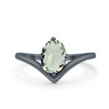 Oval Natural Stone V Midi Band Solitaire Ring