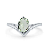 Oval Natural Stone V Midi Band Solitaire Ring