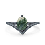 Oval Natural Stone V Midi Band Solitaire Ring