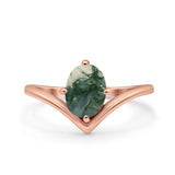 Oval Natural Stone V Midi Band Solitaire Ring