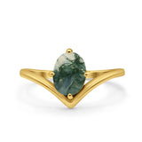 Oval Natural Stone V Midi Band Solitaire Ring