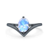 Oval Natural Stone V Midi Band Solitaire Ring