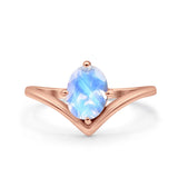 Oval Natural Stone V Midi Band Solitaire Ring