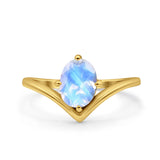 Oval Natural Stone V Midi Band Solitaire Ring