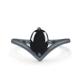 Oval Natural Stone V Midi Band Solitaire Ring
