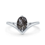 Oval Natural Stone V Midi Band Solitaire Ring