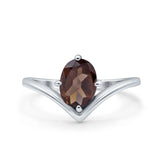 Oval Natural Stone V Midi Band Solitaire Ring