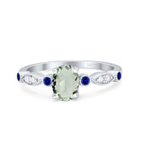 Oval Natural Green Amethyst Prasiolite Marquise Vintage Style Ring 925 Sterling Silver