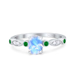 Oval Natural Moonstone Marquise Vintage Style Ring 925 Sterling Silver