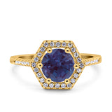 Vintage Style Round Natural Stone Hexagonal Ring