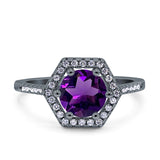 Vintage Style Round Natural Stone Hexagonal Ring