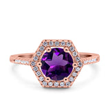 Vintage Style Round Natural Stone Hexagonal Ring