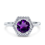 Vintage Style Round Natural Stone Hexagonal Ring