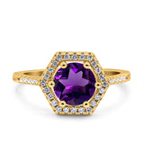 Vintage Style Round Natural Stone Hexagonal Ring