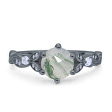 Round Natural Stone Leaf Vintage Style Ring