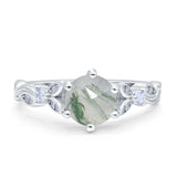 Round Natural Stone Leaf Vintage Style Ring