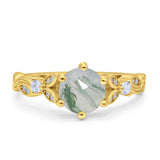 Round Natural Stone Leaf Vintage Style Ring