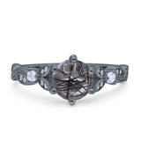 Round Natural Stone Leaf Vintage Style Ring