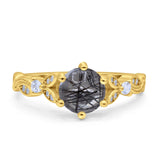 Round Natural Stone Leaf Vintage Style Ring