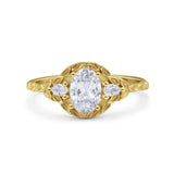 Floral Oval Natural Stone Wedding Ring