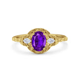 Floral Oval Natural Stone Wedding Ring