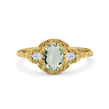Floral Oval Natural Stone Wedding Ring