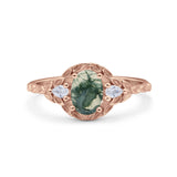 Floral Oval Natural Stone Wedding Ring