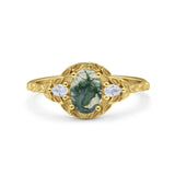Floral Oval Natural Stone Wedding Ring