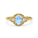 Floral Oval Natural Stone Wedding Ring