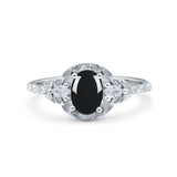 Oval Natural Black Onyx Leaf Style Wedding Ring 925 Sterling Silver