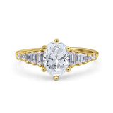 Oval Natural Stone Tapered Baguette Ring