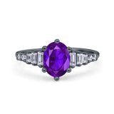 Oval Natural Stone Tapered Baguette Ring