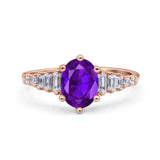 Oval Natural Stone Tapered Baguette Ring