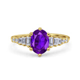 Oval Natural Stone Tapered Baguette Ring