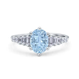 Oval Natural Aquamarine Tapered Baguette Ring 925 Sterling Silver