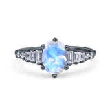 Oval Natural Stone Tapered Baguette Ring