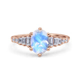 Oval Natural Stone Tapered Baguette Ring