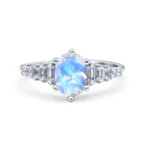 Oval Natural Stone Tapered Baguette Ring