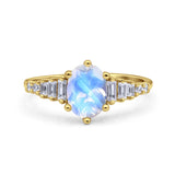 Oval Natural Stone Tapered Baguette Ring