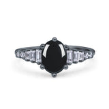 Oval Natural Stone Tapered Baguette Ring